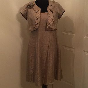Women’s Brown Two Piece Cocktail Dress with Cropped Jkt, Side Zipper and Pockets